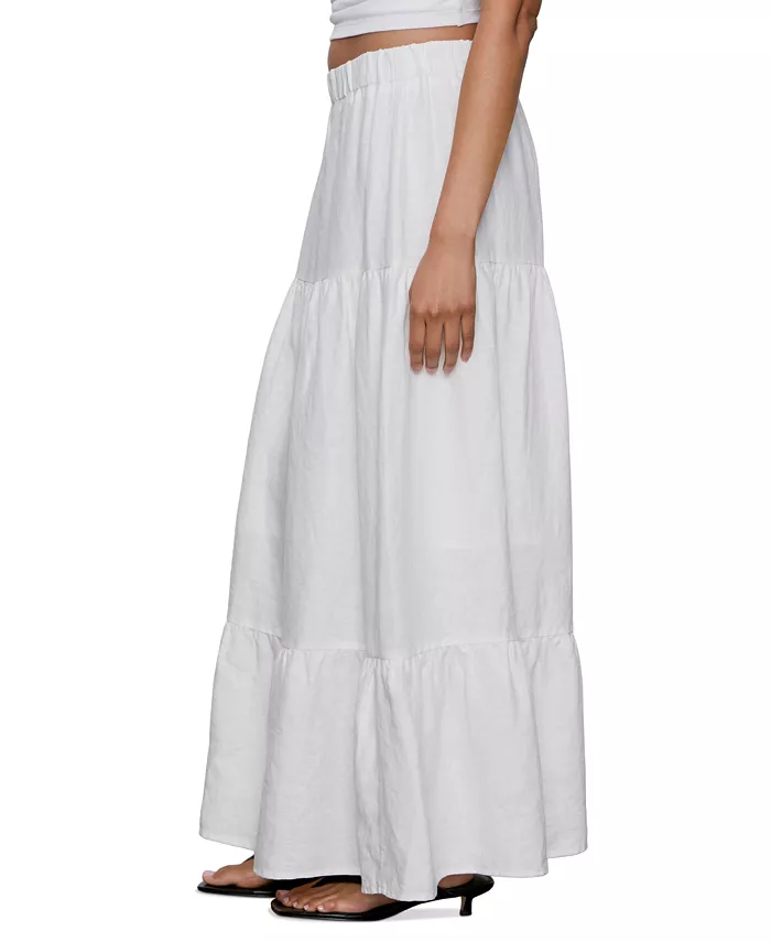Alfani Sanctuary Women's The Prairie Linen Tiered Maxi Skirt Women's Fashion Shoes & Accessories