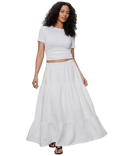 alfani Sanctuary Women's The Prairie Linen Tiered Maxi Skirt Women's Fashion Shoes & Accessories
