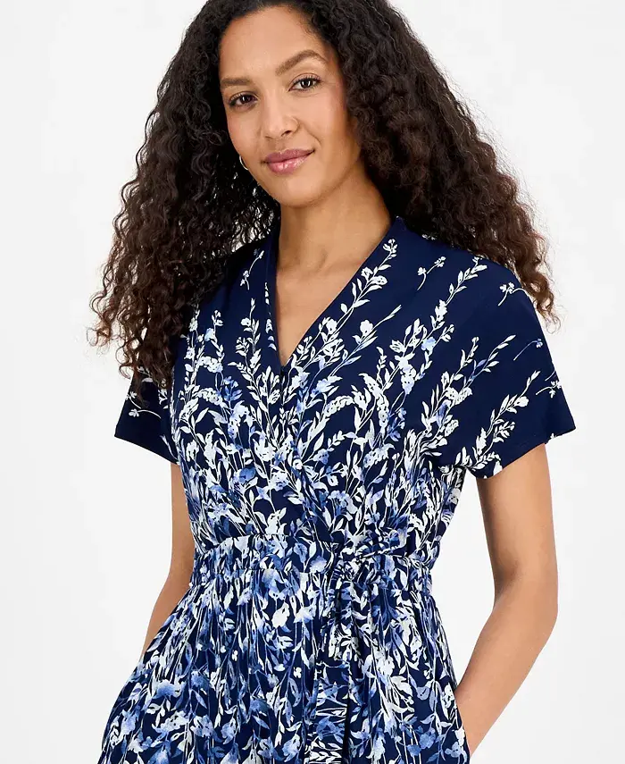 Alfani Sandra Darren Petite Printed Cropped Flutter-Sleeve Jumpsuit Women's Fashion Shoes & Accessories