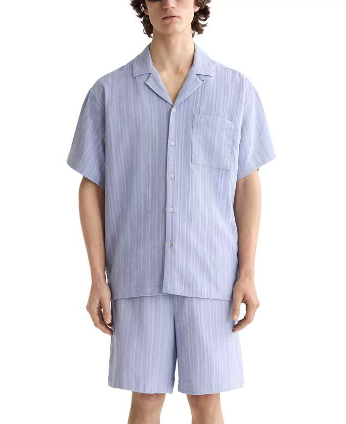 Alfani SCOTCH & SODA Men's Relaxed Fit Short Sleeve Tonal Striped Button-Front Pocket Shirt Men's Fashion & Accessories