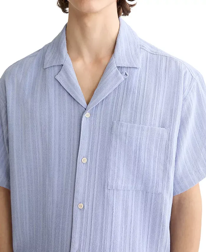 Alfani SCOTCH & SODA Men's Relaxed Fit Short Sleeve Tonal Striped Button-Front Pocket Shirt Men's Fashion & Accessories