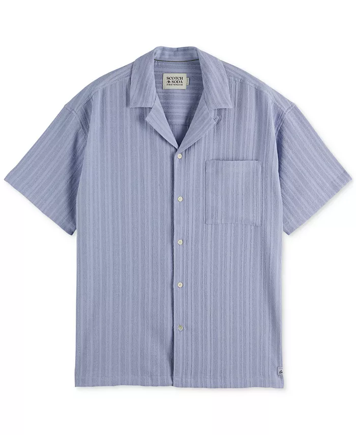 Alfani SCOTCH & SODA Men's Relaxed Fit Short Sleeve Tonal Striped Button-Front Pocket Shirt Men's Fashion & Accessories