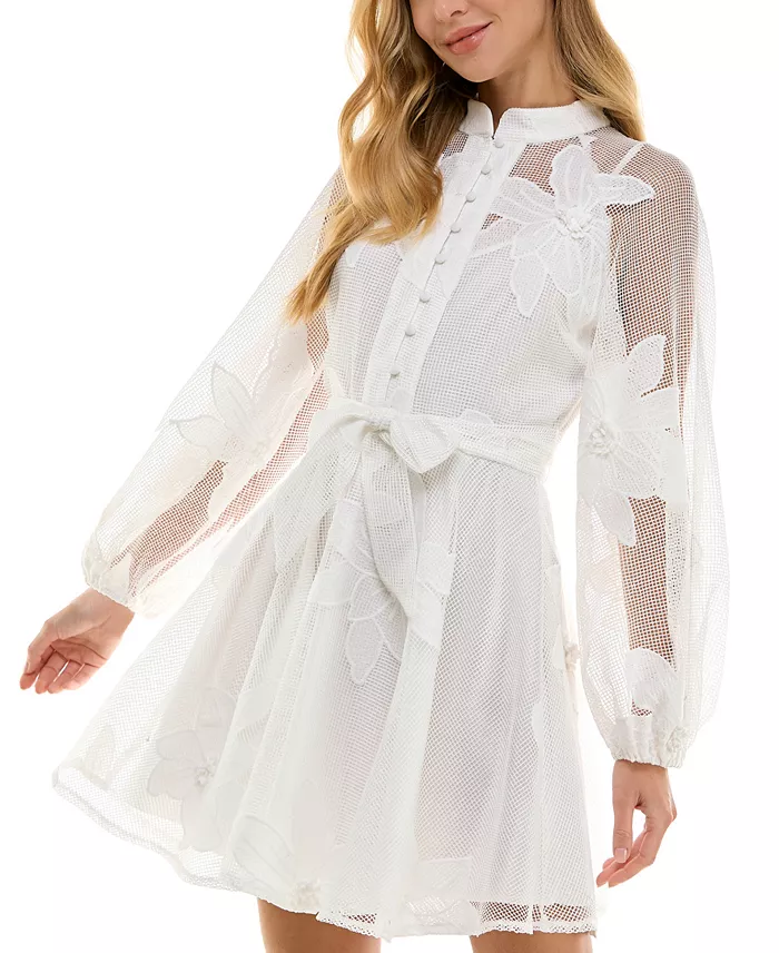 Alfani SENI & CADE Juniors' Jacquard Mesh Lined Dress Juniors'
