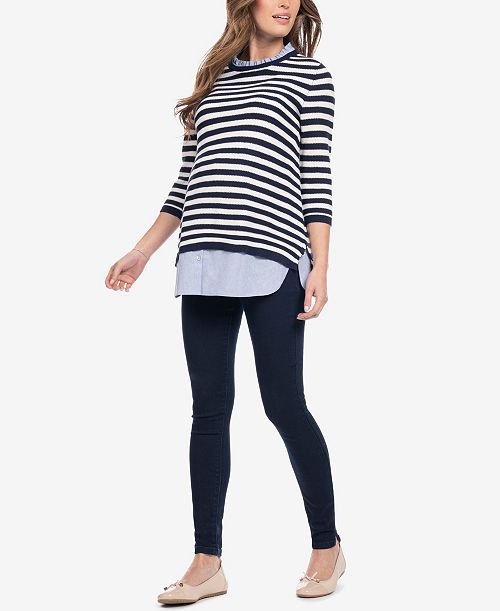 alfani Seraphine Women's Cotton Maternity Nursing Sweater with Detachable Collar Women's Fashion Shoes & Accessories