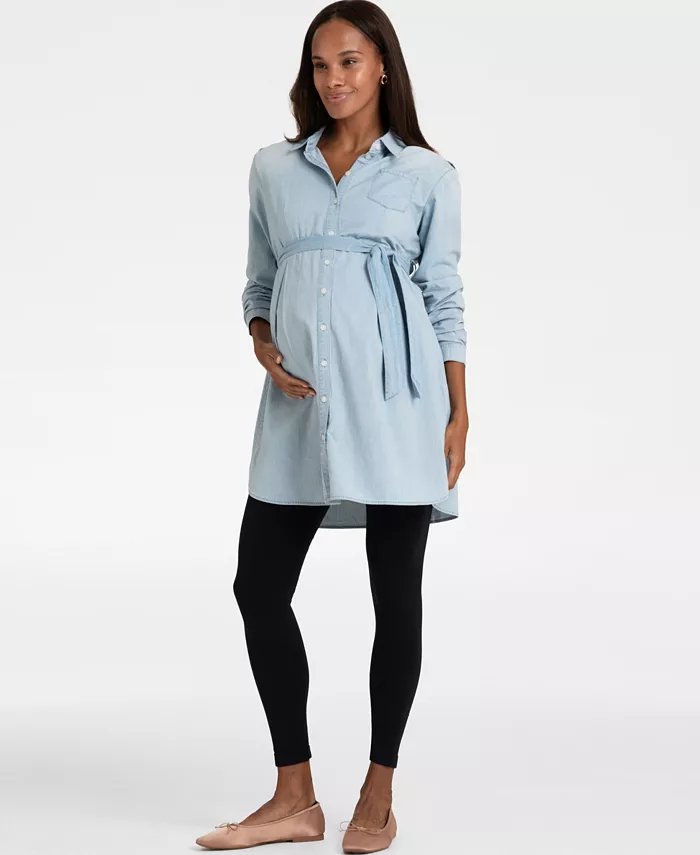 Alfani Seraphine Women's Maternity Cotton Chambray Belted Tunic Women's Fashion Shoes & Accessories