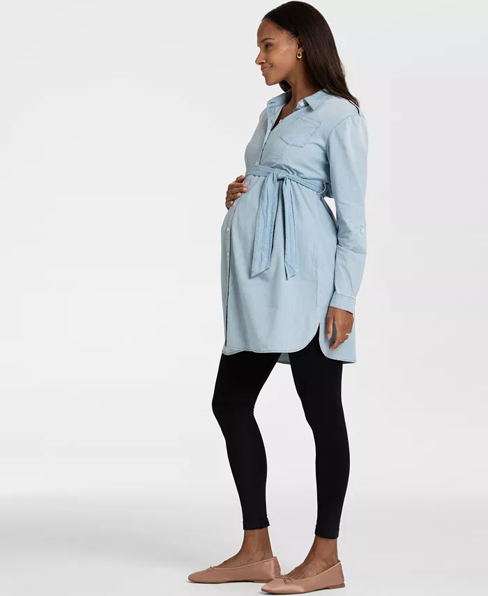 Alfani Seraphine Women's Maternity Cotton Chambray Belted Tunic Women's Fashion Shoes & Accessories