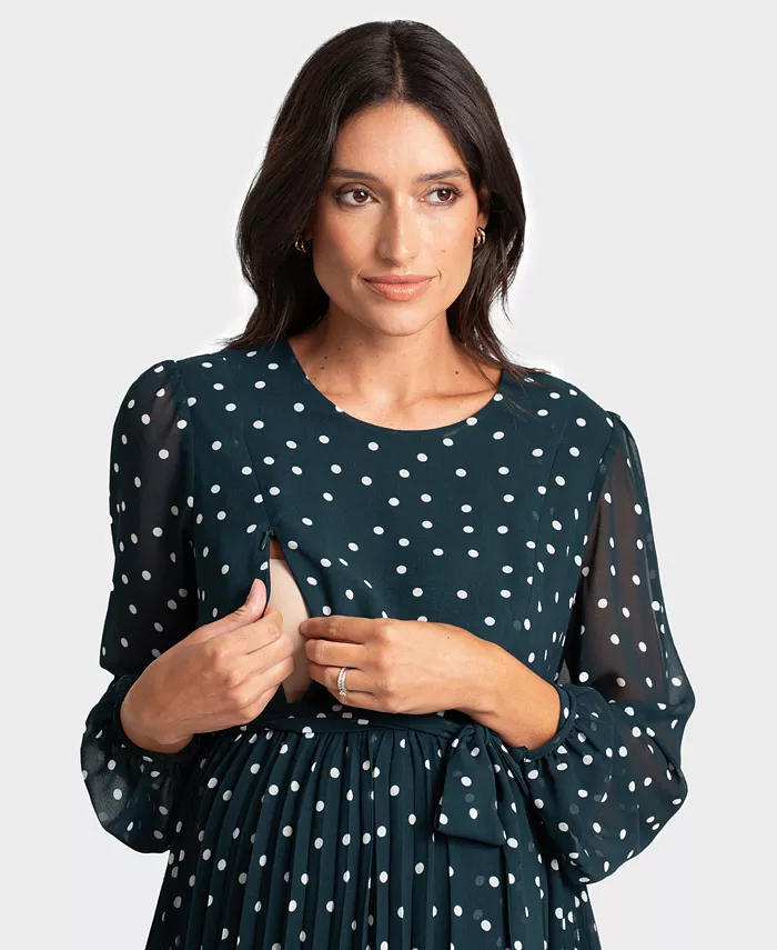 Alfani Seraphine Women's Maternity Pleated Spot Dress Women's Fashion Shoes & Accessories