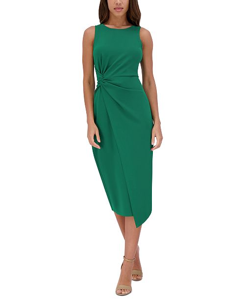 alfani Siena Women's Ruched Side-Twist Sleeveless Midi Dress Women's Fashion Shoes & Accessories