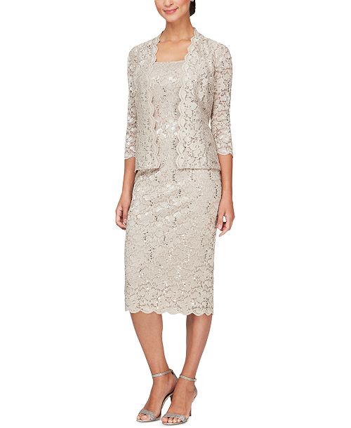 alfani SL Fashions 2-Pc. Lace Jacket & Midi Dress Set Women's Fashion Shoes & Accessories