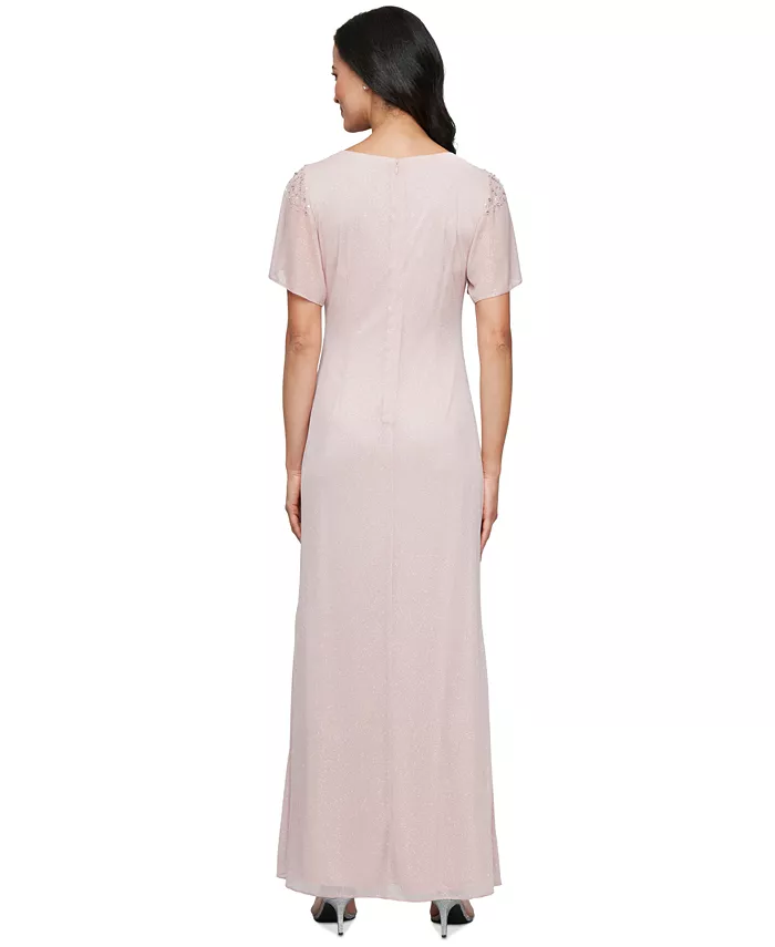 Alfani SL Fashions Women's Round-Neck Flutter-Sleeve Gown Women's Fashion Shoes & Accessories