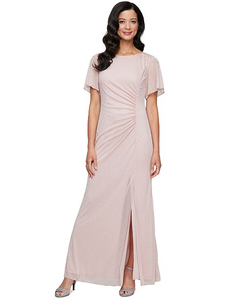 alfani SL Fashions Women's Round-Neck Flutter-Sleeve Gown Women's Fashion Shoes & Accessories
