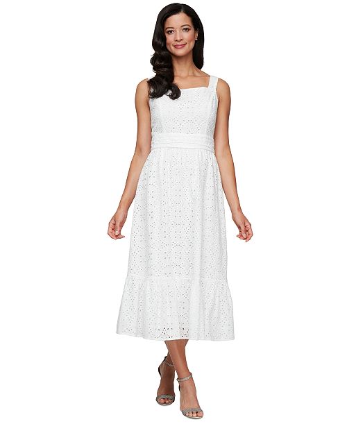 alfani SL Fashions Women's Square-Neck Tea Eyelet Dress Women's Fashion Shoes & Accessories