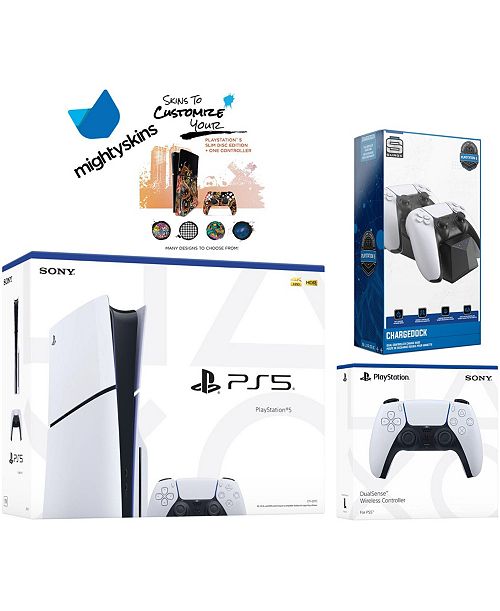 alfani Sony PlayStation 5 Slim Disc with Extra Cosmic Red Controller Dual Charging Dock and MightySkins Decal Voucher Electronics