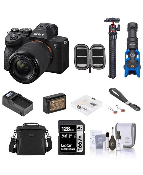 alfani Sony Sony Alpha a7 IV Full Frame Mirrorless Digital 4K Camera - Bundle w/ 128GB SD Card Shoulder Bag Extra Battery Charger Strap Mic Tripod Screen Protector 55mm Filters SD Card Case Cleaning Kit Electronics