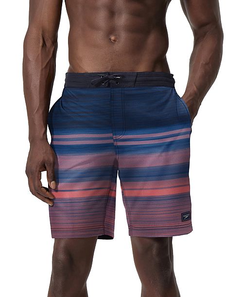 alfani Speedo Men's Onshore Bondi Basin Ombre Stripe Drawstring 9" Boardshorts Men's Fashion & Accessories