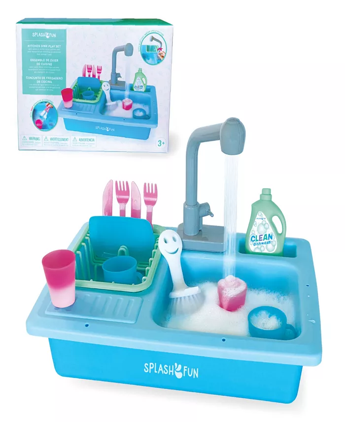 Alfani Splash Fun Wash-up Kitchen Sink Running Water Pretend Play Color Changing Kitchen Toy Cups And Accessories 15 Piece Set With Working Faucet All Toys