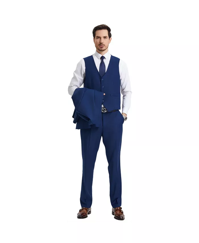 Alfani Stacy Adams Men's Hybrid-Fit 3pc Notch Lapel Suit Set Jacket Vest And Pants Men's Fashion & Accessories