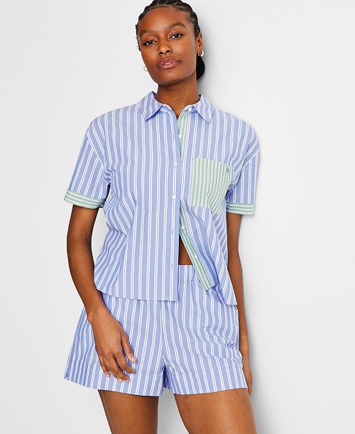 alfani State of Day Women's Colorblocked Striped Boxer Pajama Set Exclusively at Macy's Women's Fashion Shoes & Accessories