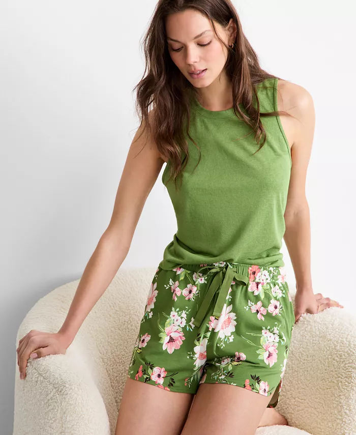 Alfani State Of Day Women's Floral Knit Drawstring Shorts XS-3X Exclusively At Macy's Women's Fashion Shoes & Accessories