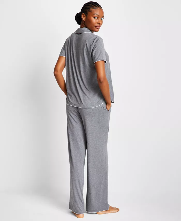 Alfani State Of Day Women's Fluid Knit Notched Pajama Set Exclusively At Macy's Women's Fashion Shoes & Accessories