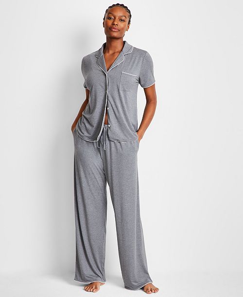 alfani State of Day Women's Fluid Knit Notched Pajama Set Exclusively at Macy's Women's Fashion Shoes & Accessories