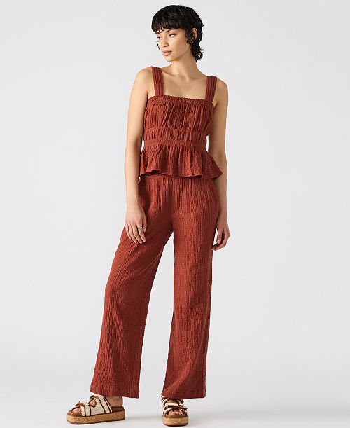 alfani Steve Madden Women's Gabrielle Smocked Top & Pomeline Pull-On Pants Women's Fashion Shoes & Accessories