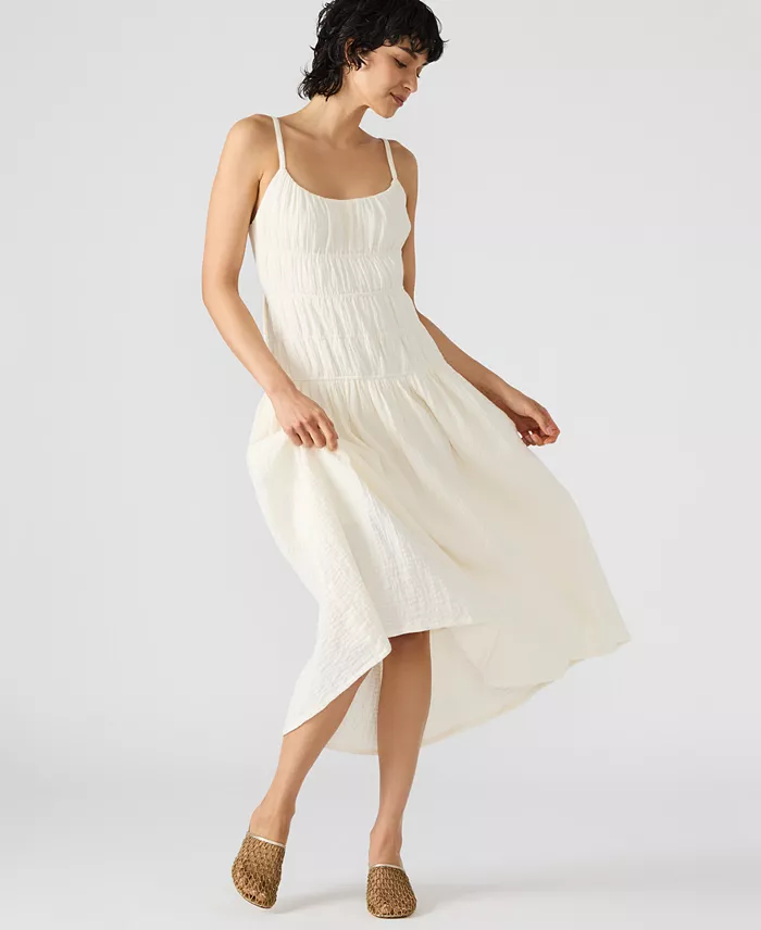 Alfani Steve Madden Women's Toby Shirred Gauze Midi Dress Women's Fashion Shoes & Accessories