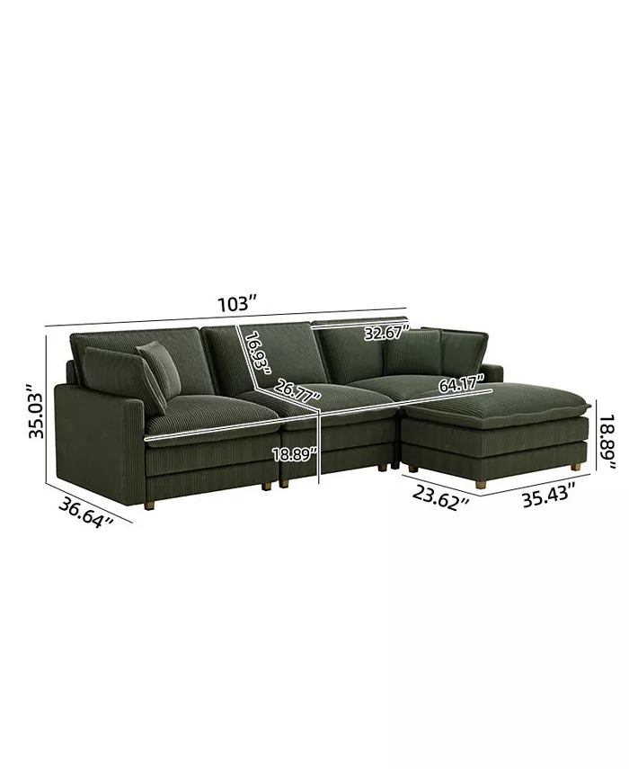 Alfani Streamdale Furniture Modular Sectional Sofa Deep Seat Couch For Living Room 4 Pillow Green Furniture