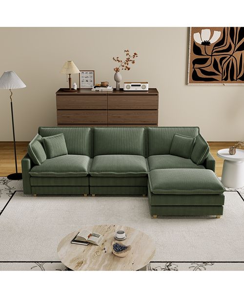 alfani Streamdale Furniture Modular Sectional Sofa Deep Seat Couch for Living Room 4 Pillow Green Furniture