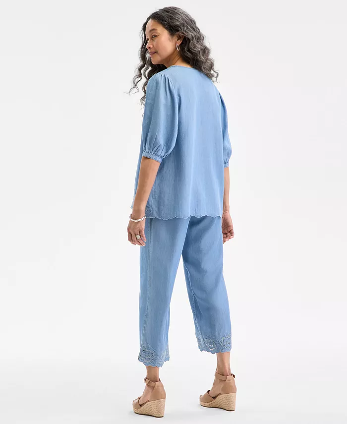 Alfani Style & Co Eyelet-Embroidered Top Cropped Pants & Wedge Sandals Exclusively At Macy's Women's Fashion Shoes & Accessories