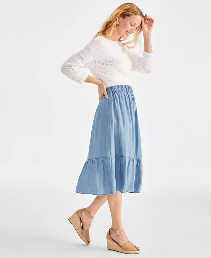 Alfani Style & Co Petite Chambray Tiered Midi Skirt Exclusively At Macy's Women's Fashion Shoes & Accessories
