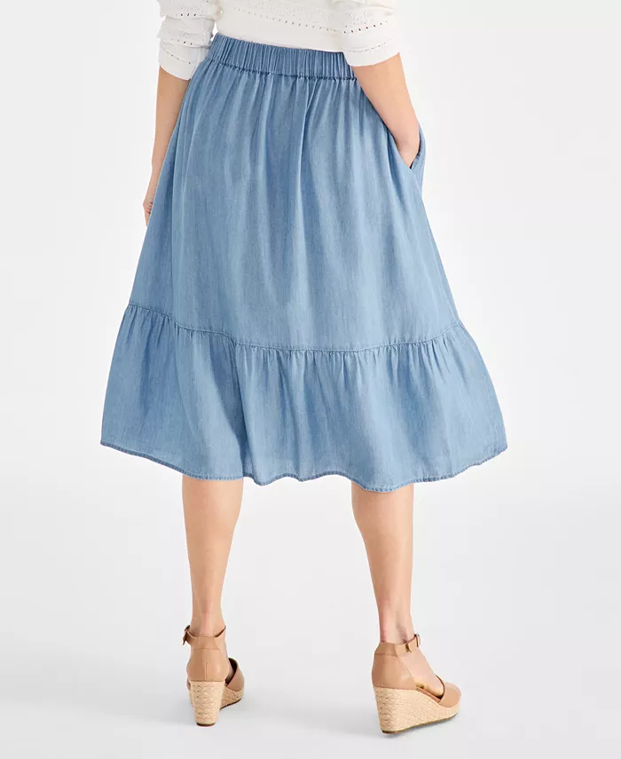 Alfani Style & Co Petite Chambray Tiered Midi Skirt Exclusively At Macy's Women's Fashion Shoes & Accessories