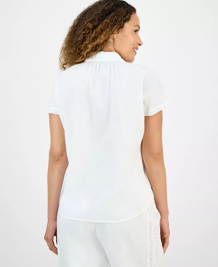 Alfani Style & Co Petite Eyelet-Detail Cotton Camp Shirt Exclusively At Macy's Women's Fashion Shoes & Accessories
