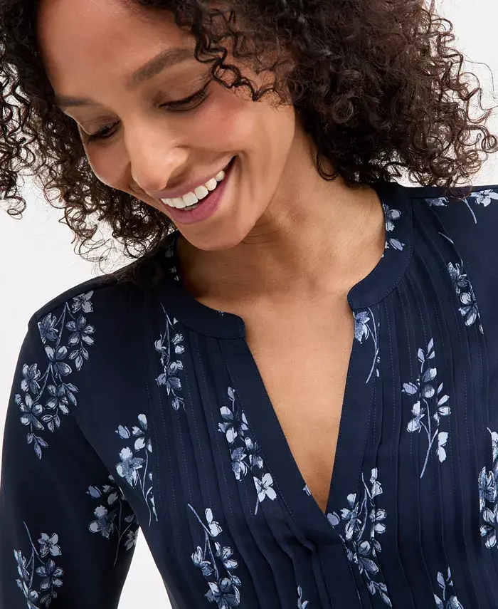Alfani Style & Co Petite Floral Pintucked Top Exclusively At Macy's Women's Fashion Shoes & Accessories
