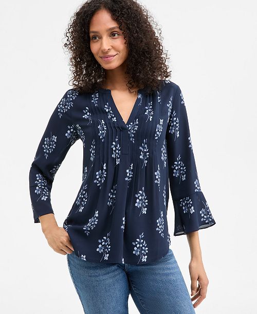 alfani Style & Co Petite Floral Pintucked Top Exclusively at Macy's Women's Fashion Shoes & Accessories
