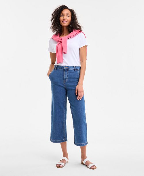 alfani Style & Co Petite High-Rise Cropped Wide-Leg Jeans Exclusively at Macy's Women's Fashion Shoes & Accessories