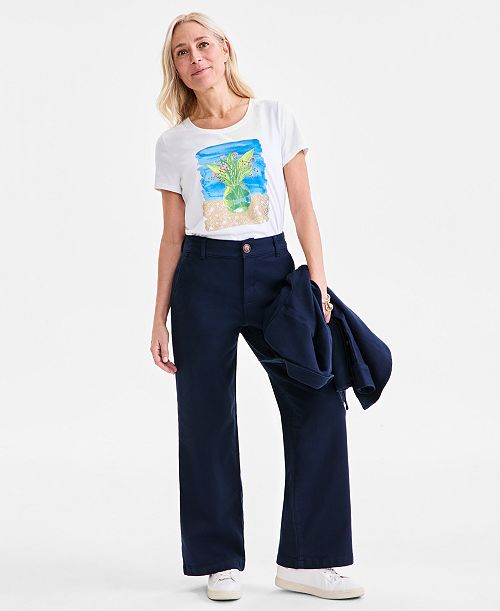 alfani Style & Co Petite Mid-Rise Dobby Twill Wide-Leg Pants Exclusively at Macy's Women's Fashion Shoes & Accessories
