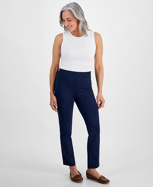 alfani Style & Co Petite Mid Rise Pull On Straight Leg Ponte Pants Created for Macy's Women's Fashion Shoes & Accessories