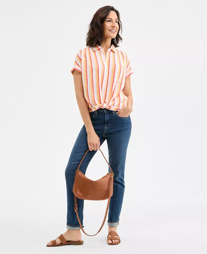 Alfani Style & Co Petite Printed Button-Front Cotton Camp Shirt Exclusively At Macy's Women's Fashion Shoes & Accessories