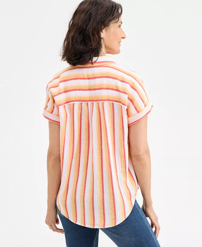 Alfani Style & Co Petite Printed Button-Front Cotton Camp Shirt Exclusively At Macy's Women's Fashion Shoes & Accessories