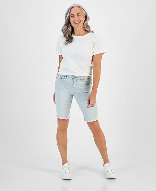 alfani Style & Co Petite Raw-Edge Denim Bermuda Shorts Created for Macy's Women's Fashion Shoes & Accessories