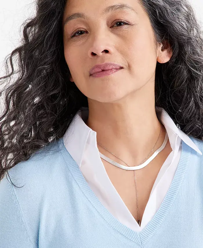 Alfani Style & Co Petite Two For One V-Neck Pullover Sweater Created For Macy's Women's Fashion Shoes & Accessories