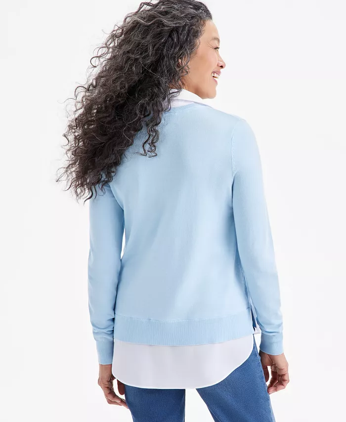 Alfani Style & Co Petite Two For One V-Neck Pullover Sweater Created For Macy's Women's Fashion Shoes & Accessories