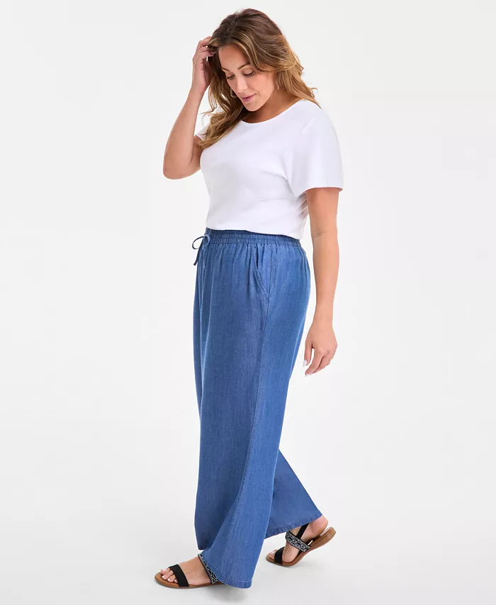 Alfani Style & Co Plus Size Chambray Drawstring High-Rise Wide-Leg Pants Exclusively At Macy's Women's Fashion Shoes & Accessories