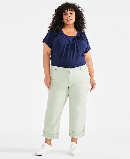 alfani Style & Co Plus Size Curvy Roll-Cuff Capri Jeans Created for Macy's Women's Fashion Shoes & Accessories