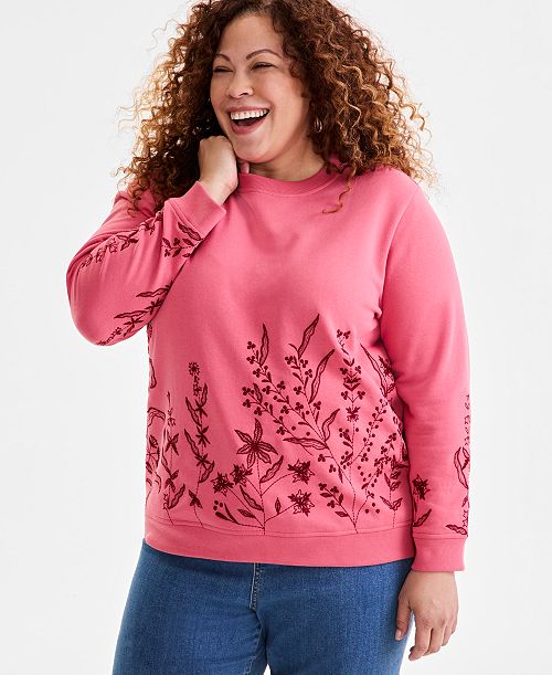 alfani Style & Co Plus Size Embroidered Fleece Sweatshirt Exclusively at Macy's Women's Fashion Shoes & Accessories