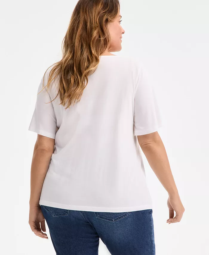 Alfani Style & Co Plus Size Eyelet-Yoke T-Shirt Exclusively At Macy's Women's Fashion Shoes & Accessories