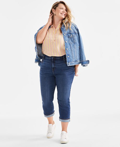 alfani Style & Co Plus Size Mid-Rise Curvy Capri Jeans Exclusively at Macy's Women's Fashion Shoes & Accessories