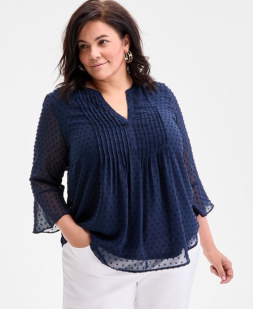 alfani Style & Co Plus Size Pintuck Blouse Exclusively at Macy's Women's Fashion Shoes & Accessories