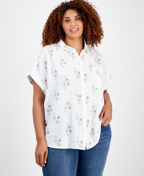 alfani Style & Co Plus Size Printed Camp Shirt Exclusively at Macy's Women's Fashion Shoes & Accessories